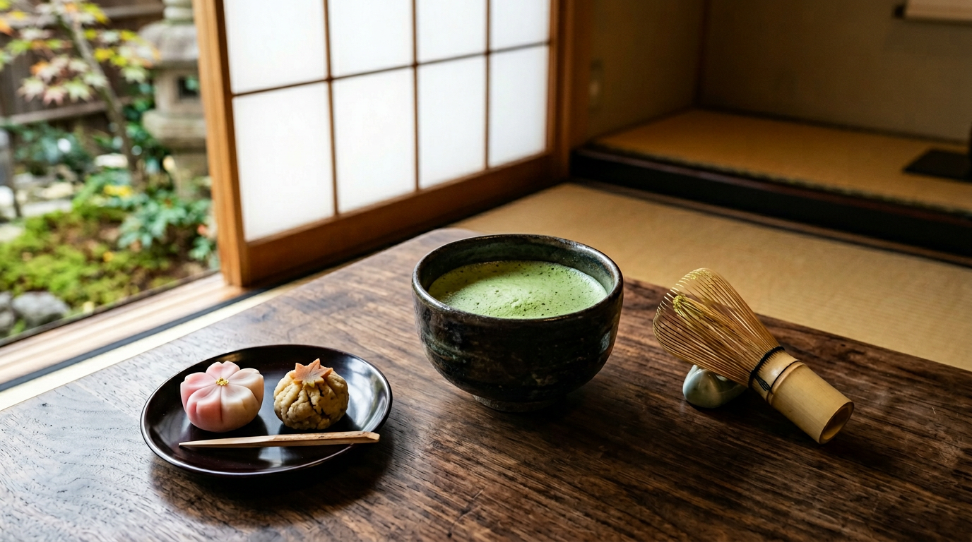 抹茶と和菓子の静かな情景